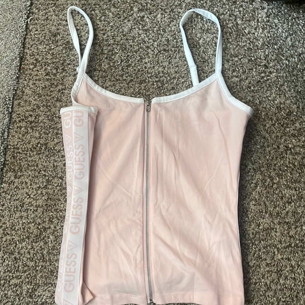 Worn once, great condition. Pink zip up guess tank top
